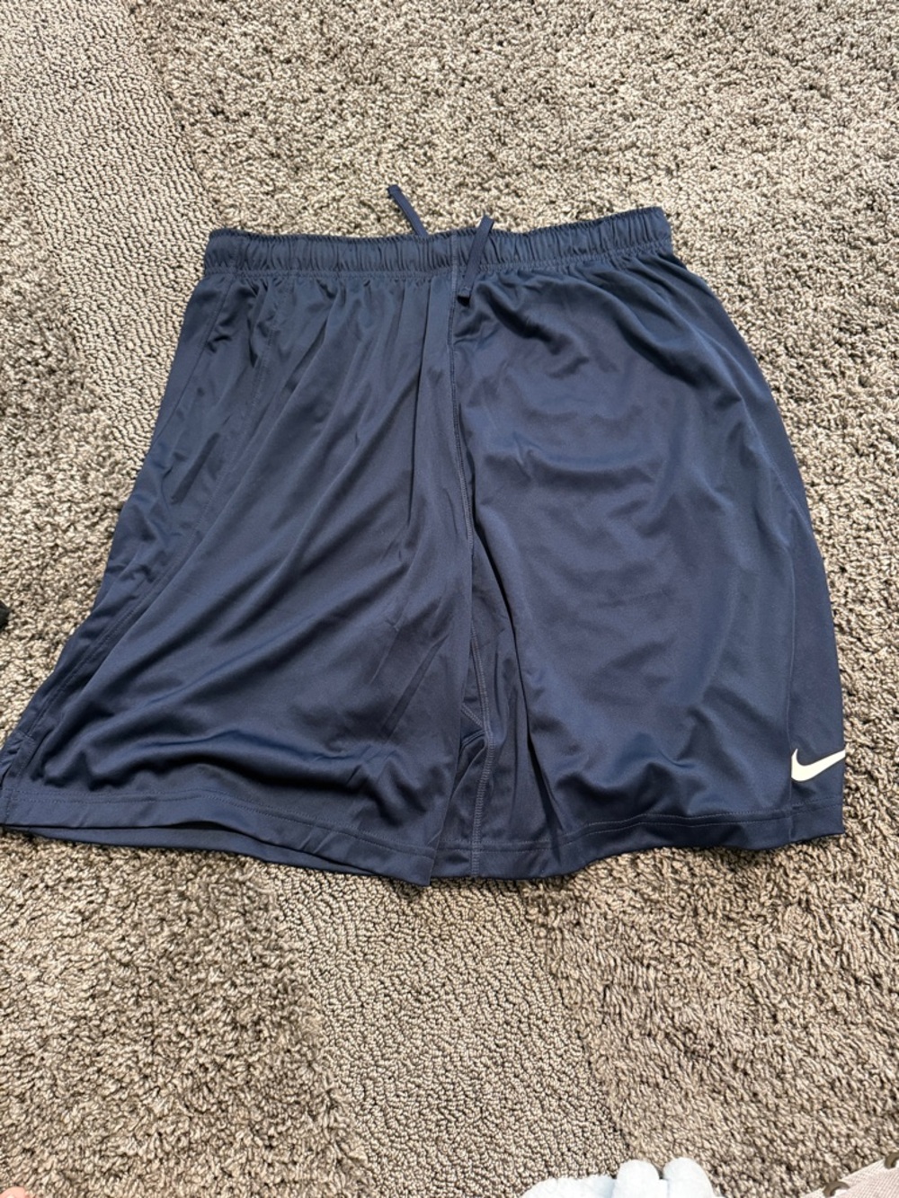 Nike Men's Dark Blue Dri Fit Athletic Mesh Shorts with White Swoosh